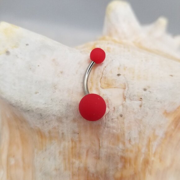 Two double acrylic ball belly button rings red and black - Picture 3 of 5